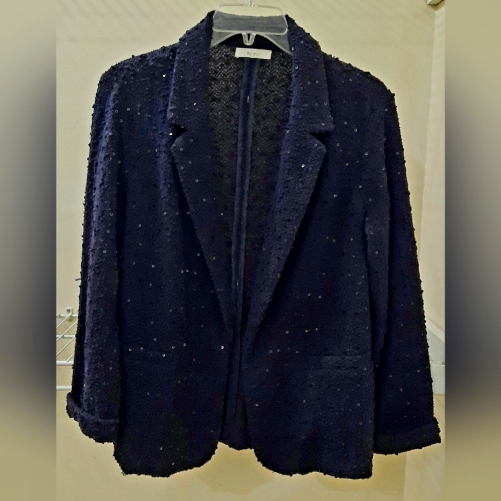 BCNU Navy Blue Sequined Blazer, Size Medium.